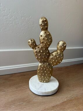 Gold Cactus Decorative Sculpture on Marble Base